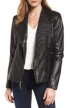 Women's Ellen Tracy Asymmetrical Zip Leather Jacket - Black