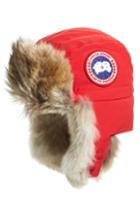 Women's Canada Goose Aviator Hat With Genuine Coyote Fur Trim /x-large - Red