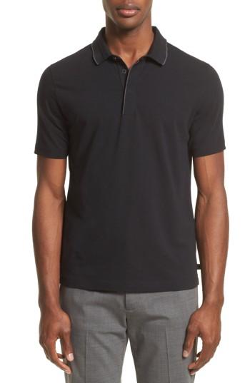 Men's Armani Collezioni Tipped Stretch Cotton Polo, Size - Black