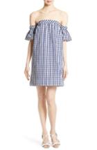 Women's Milly Gingham Off The Shoulder Shift Dress, Size - Blue