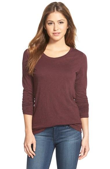 Women's Caslon Long Sleeve Slub Knit Tee, Size - Burgundy