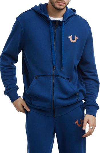 Men's True Religion Brand Jeans Buddha Cotton Hoodie - Blue
