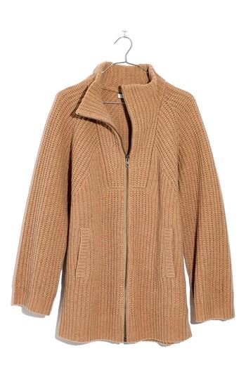 Women's Madewell Rib Merino Zip Front Cardigan, Size - Beige