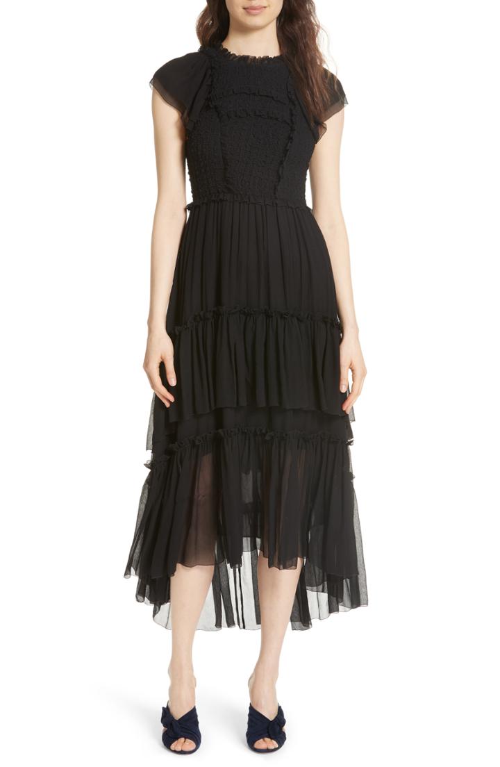 Women's Ulla Johnson Lenore Smocked Silk Cloque Dress