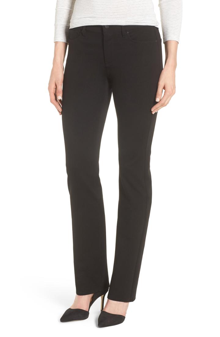 Petite Women's Nydj Marilyn Straight Leg Ponte Pants P - Black