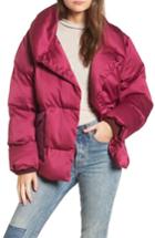 Women's Lost Ink Satin Puffer Jacket, Size - Pink