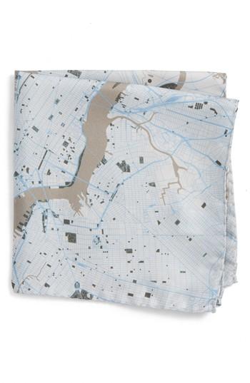 Men's Eton Subway Map Silk Pocket Square, Size - Grey