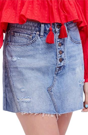 Women's Free People A-line Denim Skirt - Blue