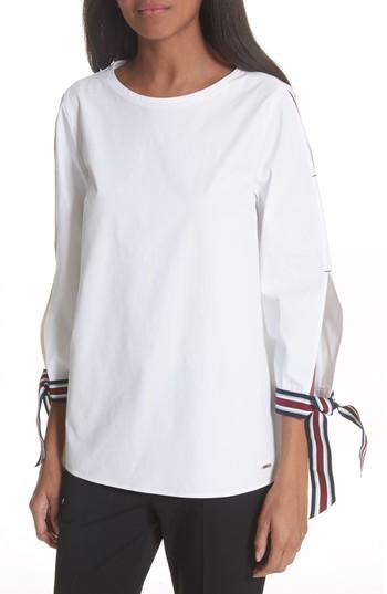 Women's Ted Baker London Tie Sleeve Cotton Top - White