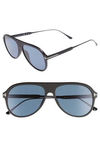 Women's Tom Ford Nicholai 57mm Polarized Sunglasses - Matte Black/ Smoke Polarized