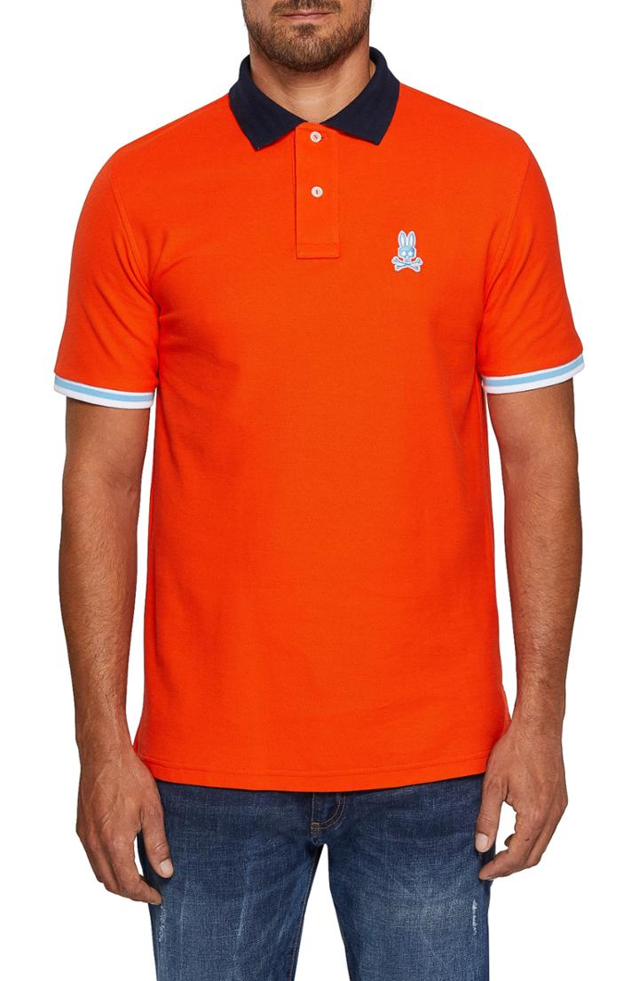 Men's Psycho Bunny Stripe Collar Pique Polo (m) - Orange