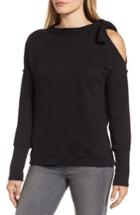 Women's Caslon Tie Cold Shoulder Sweatshirt, Size - Black