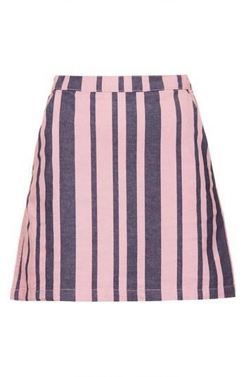 Topshop Moto Stripe Denim Skirt Pink
