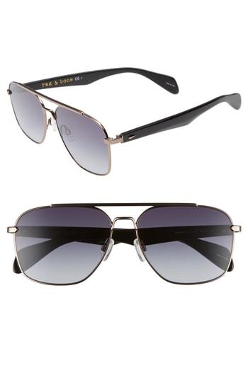 Men's Rag & Bone Navigator 60mm Aviator Sunglasses - Dark Ruthenium