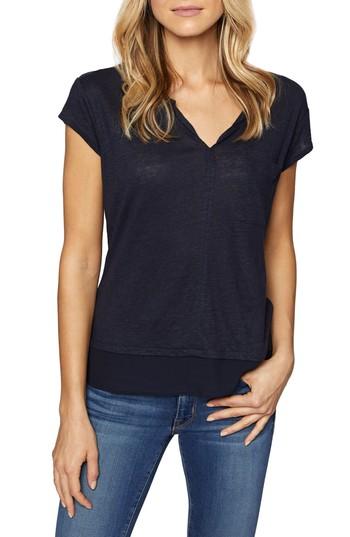 Petite Women's Sanctuary City Mix Layered Look Tee, Size P - Blue