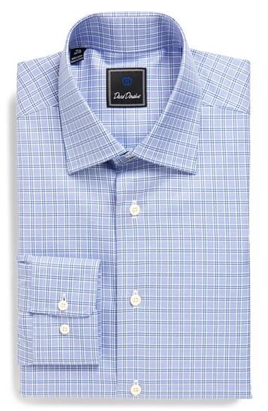 Men's David Donahue Regular Fit Check Dress Shirt 34/35 - Blue