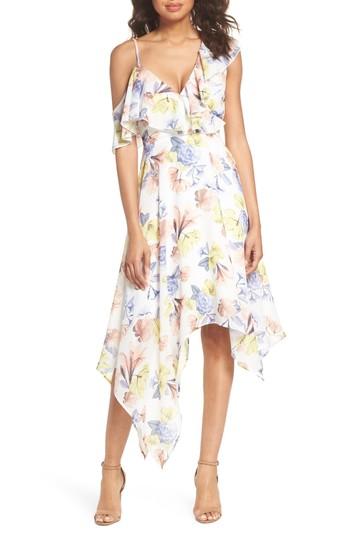 Women's Nsr Jenn Asymmetrical Ruffle Midi Dress - White