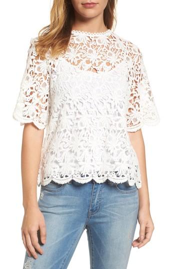 Women's Velvet By Graham & Spencer Lace Elbow Sleeve Blouse - White