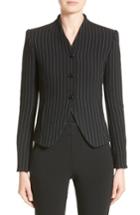 Women's Armani Collezioni Stretch Wool Pinstripe Jacket Us / 38 It - Black