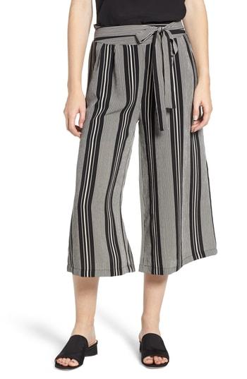 Women's Bobeau Tie Waist Wide Leg Stripe Crop Pants - Black