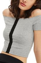 Women's Topshop Crop Off The Shoulder Top Us (fits Like 2-4) - Grey