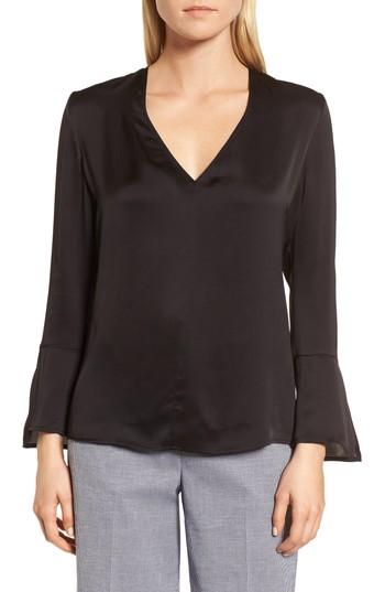 Women's Lewit V-neck Hammered Satin Blouse - Black