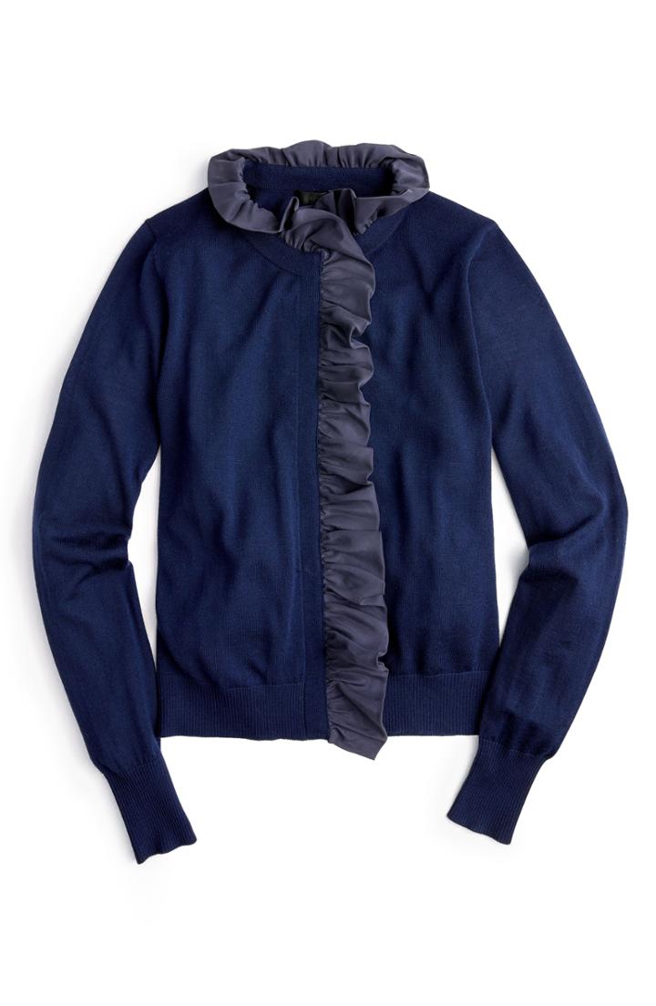 Women's J.crew Ruffle Merino Wool Cardigan - Grey