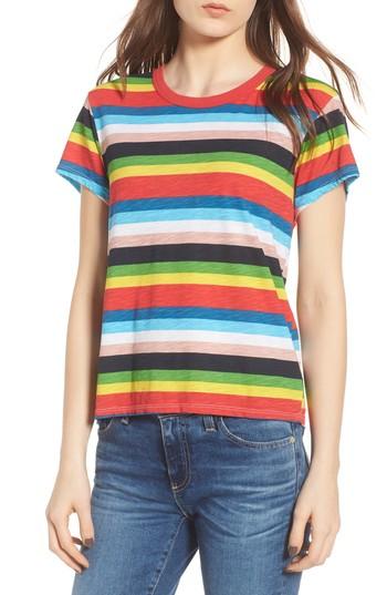 Women's Pam & Gela Rainbow Stripe Ringer Tee - Coral