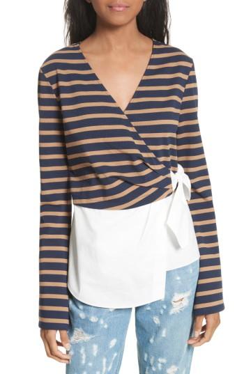 Women's Derek Lam 10 Crosby Stripe Wrap Top With Poplin Shirting Combo - Blue