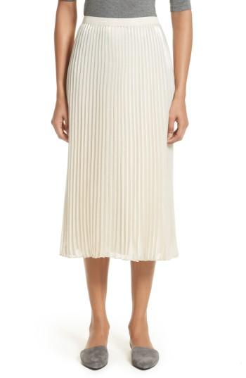 Women's St. John Collection Pleated Metallic Silk Blend Midi Skirt