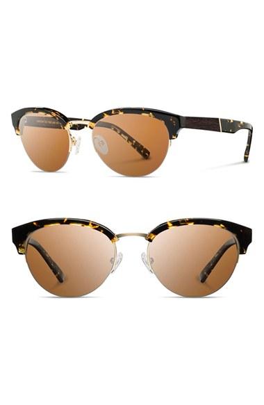 Women's Shwood 'hayden' 53mm Acetate & Wood Sunglasses - Dark Speckle/ Gold/ Brown
