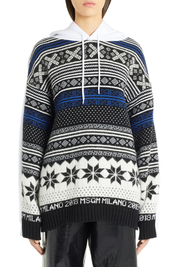 Women's Msgm Fair Isle Hoodie - Blue