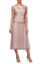 Women's Alex Evenings Embroidered Tea Length Cocktail Dress - Pink