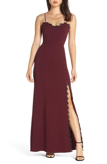 Women's Wayf The Mia Lace Trim Front Slit Gown - Red