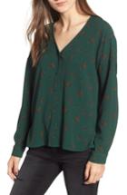 Women's All In Favor Print Button Up Blouse - Green