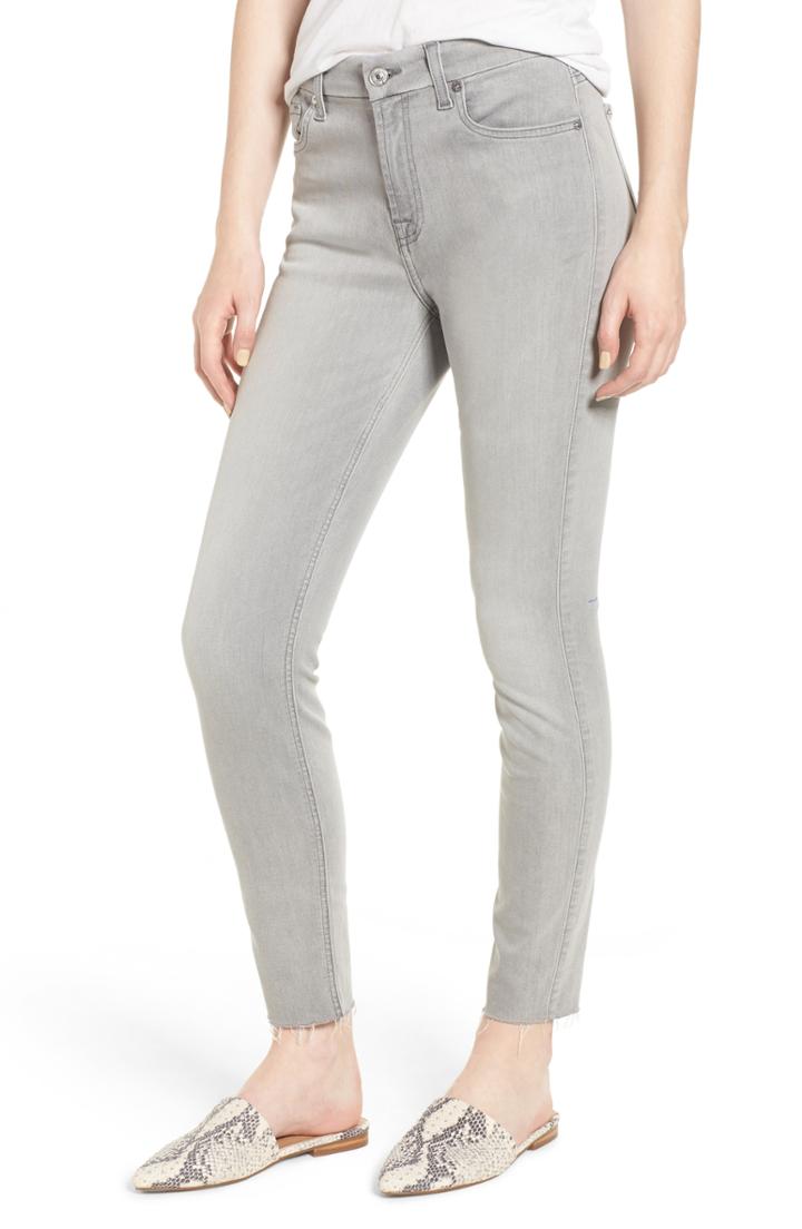 Women's 7 For All Mankind B(air) High Waist Raw Hem Ankle Skinny Jeans - Grey