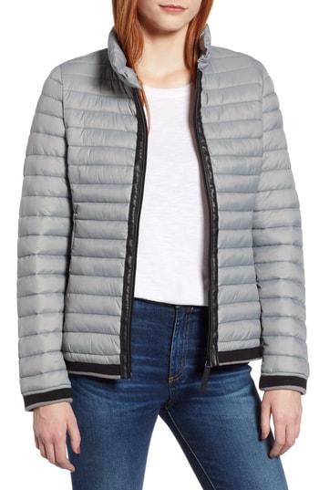 Women's Marc New York Stripe Trim Packable Down Jacket - Grey