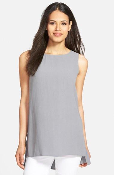 Women's Eileen Fisher Long Bateau Neck Silk Shell
