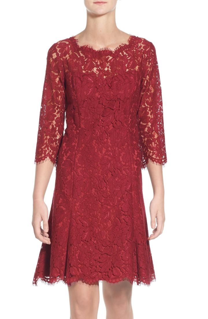 Women's Eliza J Lace Fit & Flare Cocktail Dress - Burgundy