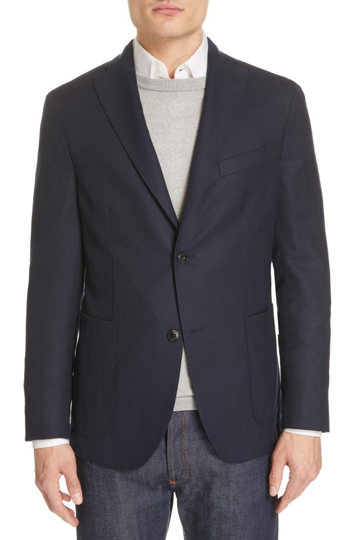 Men's Boglioli Hopsack Trim Fit Wool Sport Coat Us / 46 Eu R - Blue