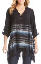 Women's Karen Kane Border Stripe Fringe Top - Black