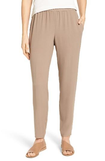 Women's Eileen Fisher Slouchy Silk Crepe Ankle Pants - Beige