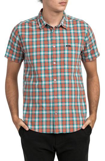 Men's Rvca That'll Do Plaid Shirt, Size - Coral
