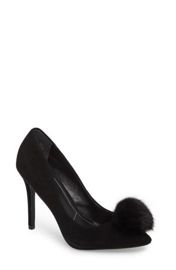 Women's Charles By Charles David Pixie Pump With Genuine Fox Fur Pom .5 M - Black