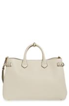 Burberry 'large Banner - Derby' House Check Calfskin Leather Tote - White