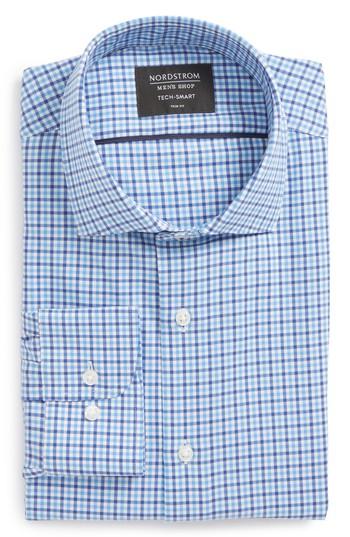 Men's Nordstrom Men's Shop Tech-smart Trim Fit Check Stretch Dress Shirt .5 32/33 - Blue