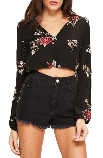 Women's Missguided Floral Print Crop Top Us / 6 Uk - Black