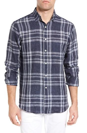 Men's New England Shirt Co. Regular Fit Plaid Linen Sport Shirt - Blue