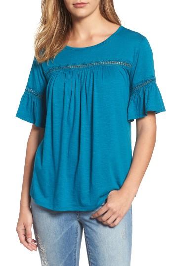 Women's Bobeau Lace Trim Bell Sleeve Top - Blue/green