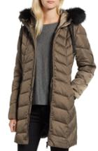 Women's Tahari Gwen Chevron Down & Feather Faux Fur Coat - Brown